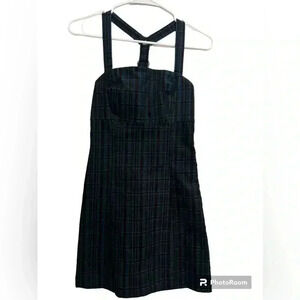 Urban Outfitters blue and black plaid overall dress w/adjustable straps. Size XS